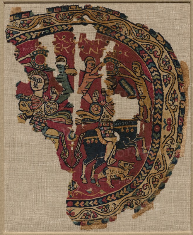 Alexander the Great on Horseback, 700s. Egypt, Islamic Umayyad or Abbasid period, 8th century. Dyed wool, undyed linen; plain weave and slit-tapestry weave; overall: 28.9 x 24.5 cm (11 3/8 x 9 5/8 in.)