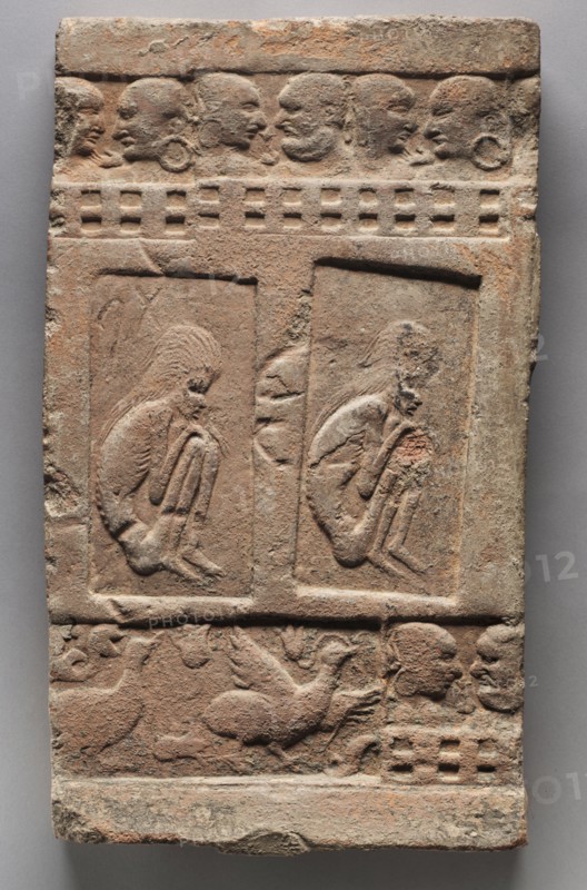Seated Ascetics, 4th Century. India, Kashmir, Harwan, 4th century. Terracotta; overall: 50.8 x 30.6 x 5.2 cm (20 x 12 1/16 x 2 1/16 in.).