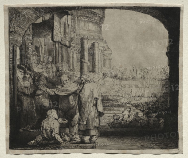 Peter and John Healing the Cripple at the Gate of the Temple, 1659. Rembrandt van Rijn (Dutch, 1606-1669). Etching and drypoint; sheet: 18.9 x 22.3 cm (7 7/16 x 8 3/4 in.); platemark: 18 x 21.3 cm (7 1/16 x 8 3/8 in.).