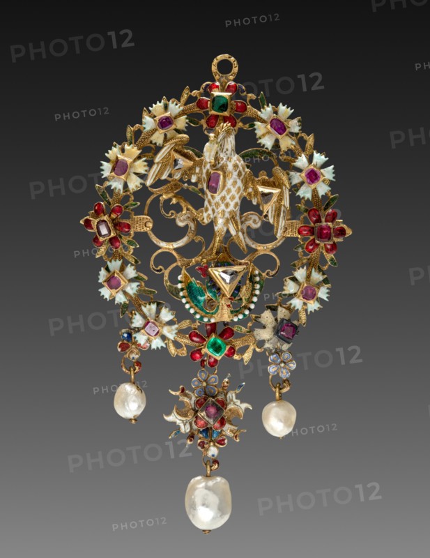 Pendant with Pelican, c. 1600. Germany, early 17th century. Enameled gold with rubies, emeralds, diamonds, and pearls; overall: 8.9 cm (3 1/2 in.).