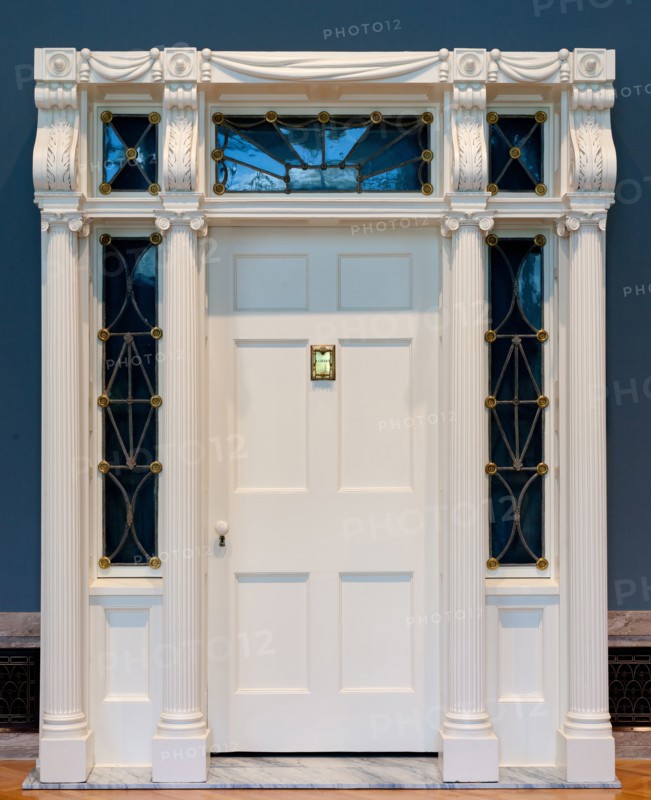 Doorway from the Isaac Gillet House, Painesville, Ohio, 1821. Jonathan Goldsmith (American, 1783-1847), and Lewis Firm (American). Wood, leaded panes, and brass decoration; overall: 290 x 228.5 x 45.8 cm (114 3/16 x 89 15/16 x 18 1/16 in.).