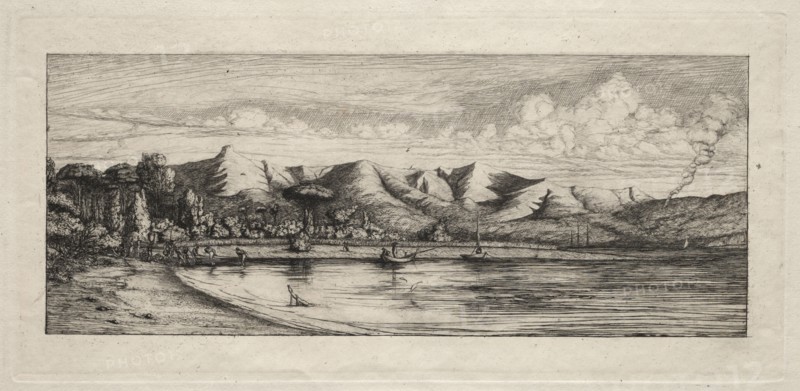 Seine Fishing off Charcoal Burner's Point, Akaroa, 1865. Charles Meryon (French, 1821-1868). Etching