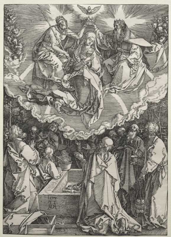 The Life of the Virgin: The Assumption and Coronation of the Virgin, 1510. Albrecht Dürer (German, 1471-1528). Woodcut; platemark: 29 x 20.6 cm (11 7/16 x 8 1/8 in.); paper: 29 x 20.6 cm (11 7/16 x 8 1/8 in.)