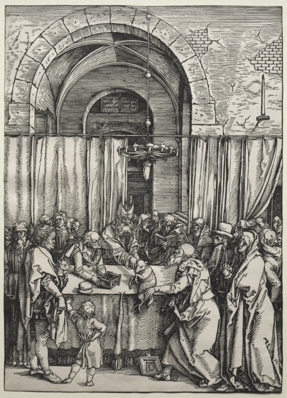 The Life of the Virgin: Joachim's Offering Rejected by the High Priest, c. 1504-1505. Albrecht Dürer (German, 1471-1528). Woodcut