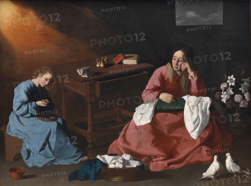 Christ and the Virgin in the House at Nazareth, c. 1640. Francisco de Zurbarán (Spanish, 1598-1664). Oil on canvas; framed: 201 x 256 x 10 cm (79 1/8 x 100 13/16 x 3 15/16 in.); unframed: 165 x 218.2 cm (64 15/16 x 85 7/8 in.).