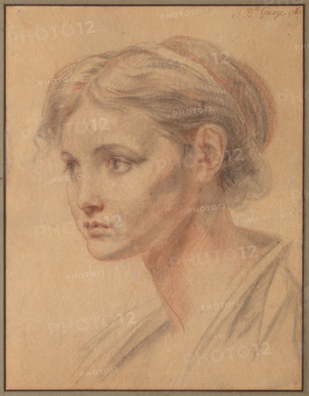 Head of a Girl, 1763. Jean-Baptiste Greuze (French, 1725-1805). Black and red chalk