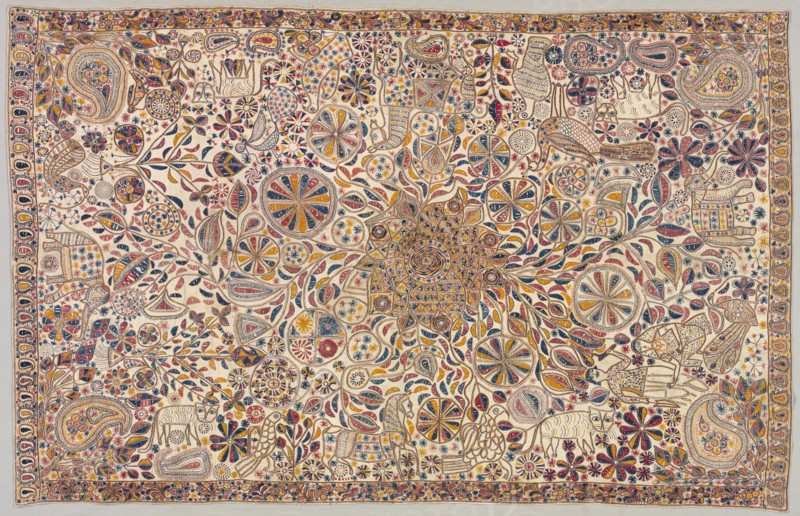 Kantha (Ceremonial Quilt), 1800s. India, East Bengal, 19th century. Embroidery: cotton thread on cotton tabby ground; overall: 184.8 x 118.7 cm (72 3/4 x 46 3/4 in.)