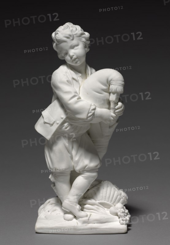 Figure of the Bagpiper, 1748-1752. Vincennes Factory (French), Pierre Blondeau (French), François Boucher (French, 1703-1770). Unglazed soft-paste porcelain (biscuit); overall: 22.9 x 13.4 x 8 cm (9 x 5 1/4 x 3 1/8 in.).