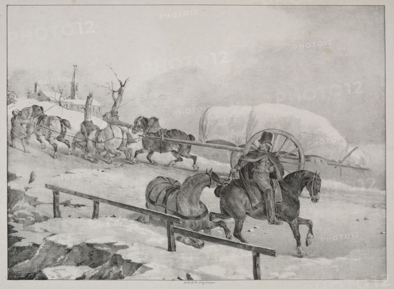 Four Diverse Subjects: Wagon climbing a Hill. Théodore Géricault (French, 1791-1824). Lithograph