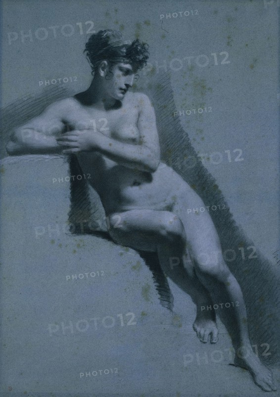 Study of a Nude Woman, Seated Looking to the Right, c. 1810. Pierre-Paul Prud'hon (French, 1758-1823). Black and white chalk (both stumped); sheet: 61.8 x 43.7 cm (24 5/16 x 17 3/16 in.).