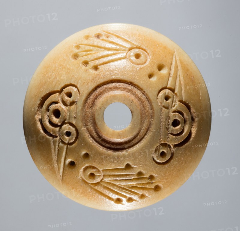 Spindle Whorl, 700s - 900s. Iran, early Islamic period, 8th - 10th century. Bone, incised; overall: 0.6 x 2.4 x 2.4 cm (1/4 x 15/16 x 15/16 in.)