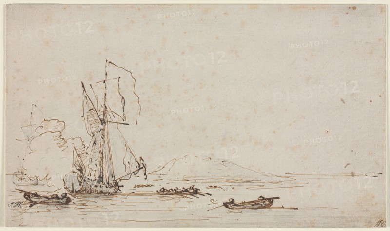 Yacht Receiving Salute, c. 1700. Willem van de Velde (Dutch, c. 1611-1693). Pen and brown ink over graphite; sheet: 16.9 x 29 cm (6 5/8 x 11 7/16 in.)