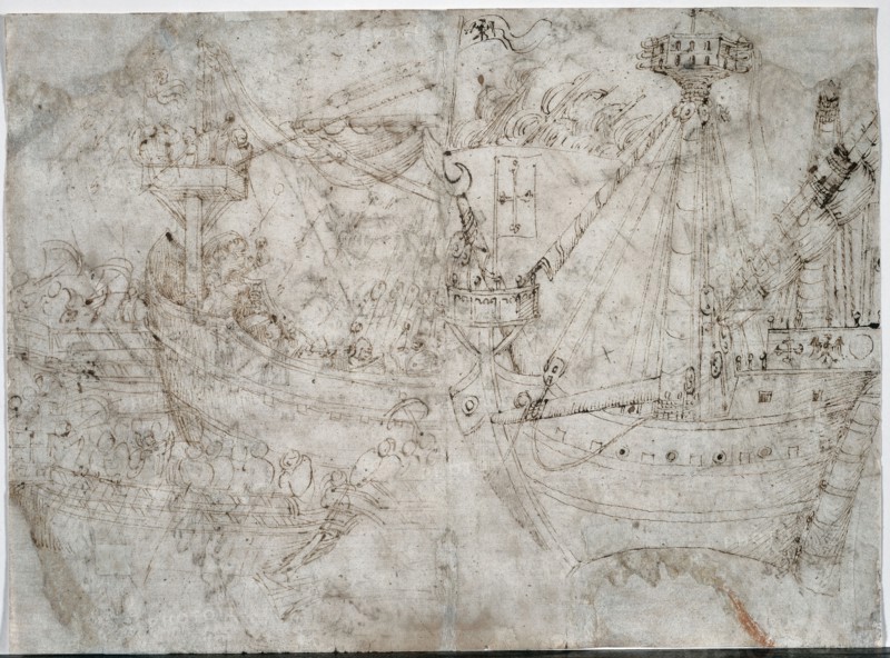 Navicella, c. 1410s. Parri Spinelli (Italian, 1387-c. 1453). Pen and brown ink (iron gall); sheet: 27.2 x 37.2 cm (10 11/16 x 14 5/8 in.); secondary support: 32.8 x 42.8 cm (12 15/16 x 16 7/8 in.).