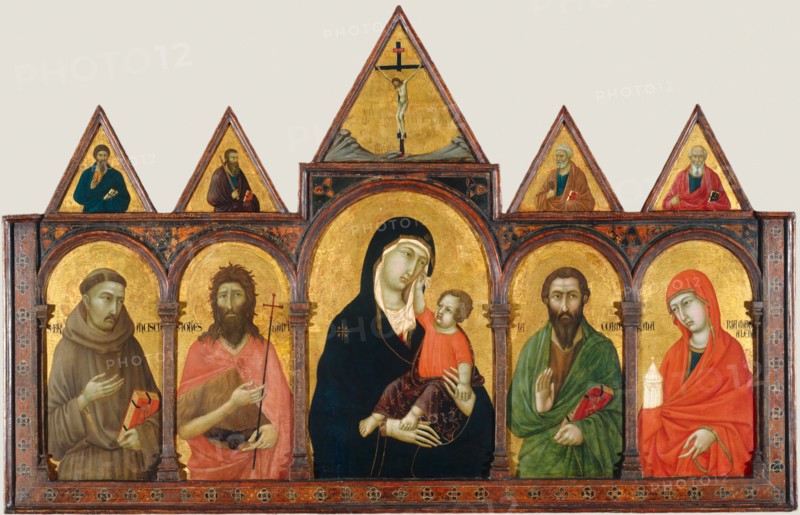 Virgin and Child with Saints, c. 1320. Ugolino di Nerio (Italian). Tempera and gold on wood panel; framed: 122.2 x 200.3 x 8.9 cm (48 1/8 x 78 7/8 x 3 1/2 in.); overall: 122.5 x 192.5 cm (48 1/4 x 75 13/16 in.).