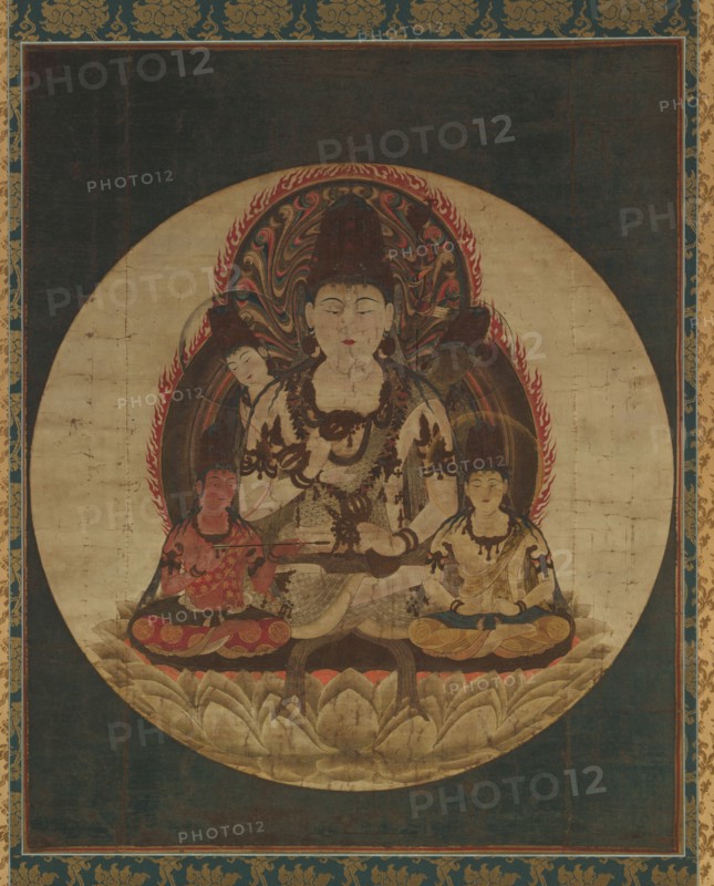 The "Secret Five" Bodhisattva: Gohimitsu Bosatsu, 1200s. Japan, Kamakura period (1185-1333). Hanging scroll; ink, color, gold, and silver on silk; image: 78.1 x 63.5 cm (30 3/4 x 25 in.); overall: 163.2 x 83.8 cm (64 1/4 x 33 in.).