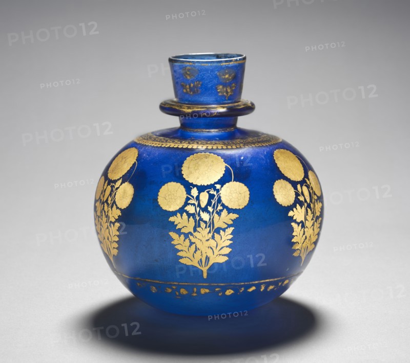 Hookah Bowl, c. 1700. India, Mughal. Gold on blue glass; overall: 19.8 cm (7 13/16 in.).