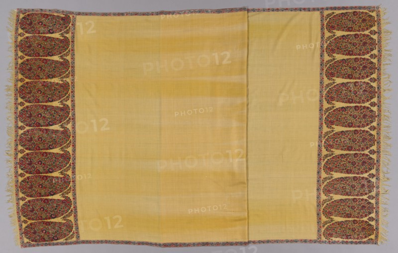 Shawl, before 1815, India, Kashmir, early 19th century, 2/2 twill tapestry weave, double interlocking, wool