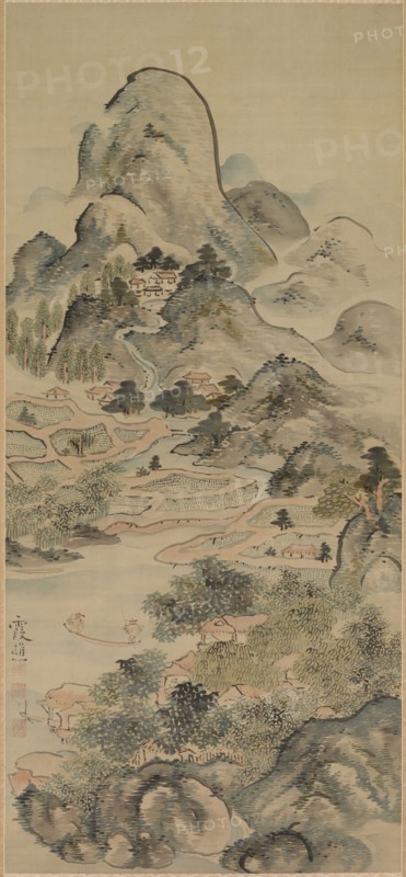 Fishing in Springtime, 1700s. Ike Taiga (Japanese, 1723-1776). Hanging scroll, ink and color on silk; painting only: 124 x 49.4 cm (48 13/16 x 19 7/16 in.); including mounting: 210 x 62.9 cm (82 11/16 x 24 3/4 in.).