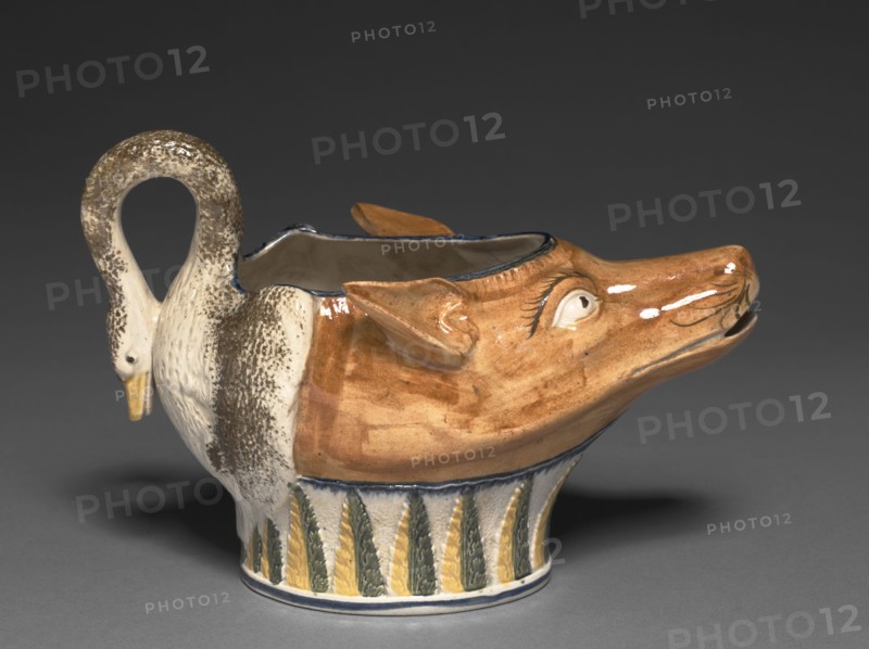 Fox and Swan Ewer, c. 1800. England, Staffordshire, 18th century. Earthenware (Pratt ware); overall: 12.1 cm (4 3/4 in.).