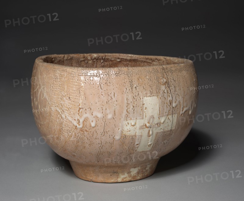 Baptismal Bowl with Christian Design of Cross and Insignia of the Society of Jesus: Hagi Ware, c. 1600. Japan, Yamaguchi Prefecture, Momoyama Period, 1573-1615. Glazed stoneware, Waridawara type ; diameter: 31.2 cm (12 5/16 in.); overall: 23.9 x 31.8 cm (9 7/16 x 12 1/2 in.).