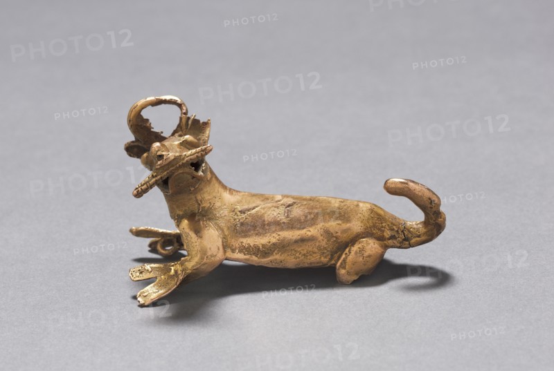 Deer Eating Corn Pendant, c. 1000-1550. Southern Costa Rica, (Diquís Region), Diquís Style, 11th-16th century. Cast gold; overall: 5.4 x 9.6 x 4.8 cm (2 1/8 x 3 3/4 x 1 7/8 in.).