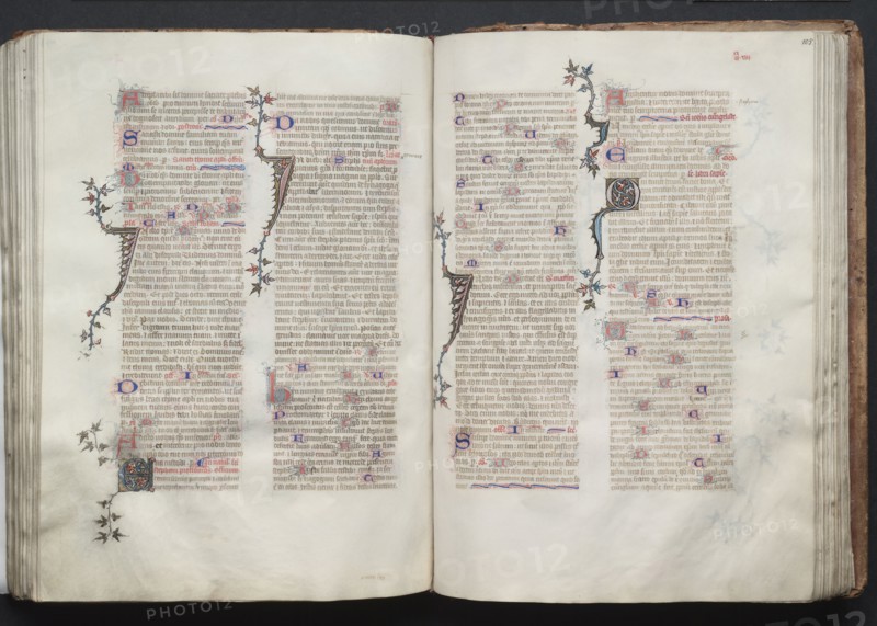 The Gotha Missal:  Fol. 104v, Text, c. 1375. And workshop Master of the Boqueteaux (French). Ink, tempera, and gold on vellum; blind-tooled leather binding; codex: 27.1 x 19.5 cm (10 11/16 x 7 11/16 in.).