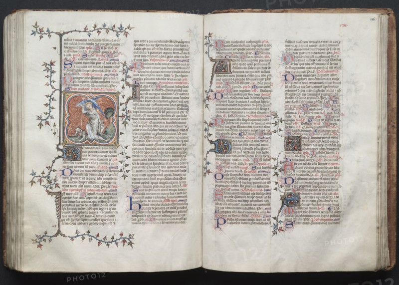 The Gotha Missal:  Fol. 124v, The Archangel Michael, c. 1375. And workshop Master of the Boqueteaux (French). Ink, tempera, and gold on vellum; blind-tooled leather binding; codex: 27.1 x 19.5 cm (10 11/16 x 7 11/16 in.).