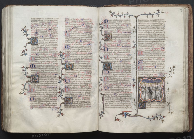 The Gotha Missal:  Fol. 127r, All Saints, c. 1375. And workshop Master of the Boqueteaux (French). Ink, tempera, and gold on vellum; blind-tooled leather binding; codex: 27.1 x 19.5 cm (10 11/16 x 7 11/16 in.)