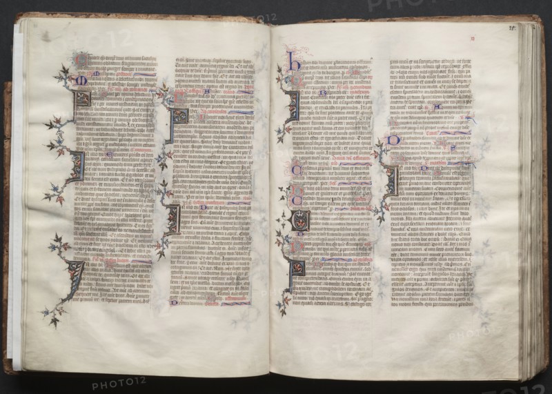 The Gotha Missal:  Fol. 21r, Text, c. 1375. And workshop Master of the Boqueteaux (French). Ink, tempera, and gold on vellum; blind-tooled leather binding; codex: 27.1 x 19.5 cm (10 11/16 x 7 11/16 in.)