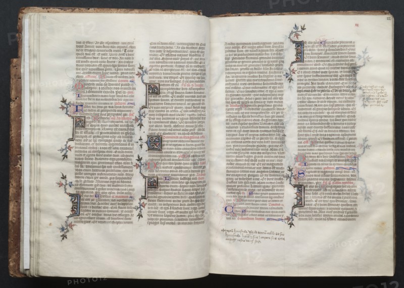 The Gotha Missal:  Fol. 21v, Text, c. 1375. And workshop Master of the Boqueteaux (French). Ink, tempera, and gold on vellum; blind-tooled leather binding; codex: 27.1 x 19.5 cm (10 11/16 x 7 11/16 in.)