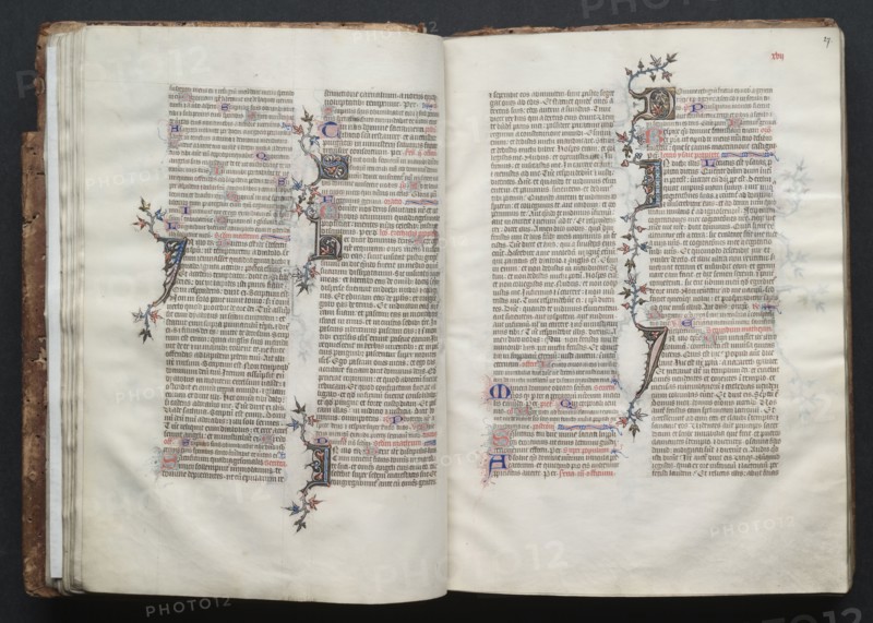 The Gotha Missal:  Fol. 26v, Text, c. 1375. And workshop Master of the Boqueteaux (French). Ink, tempera, and gold on vellum; blind-tooled leather binding; codex: 27.1 x 19.5 cm (10 11/16 x 7 11/16 in.).