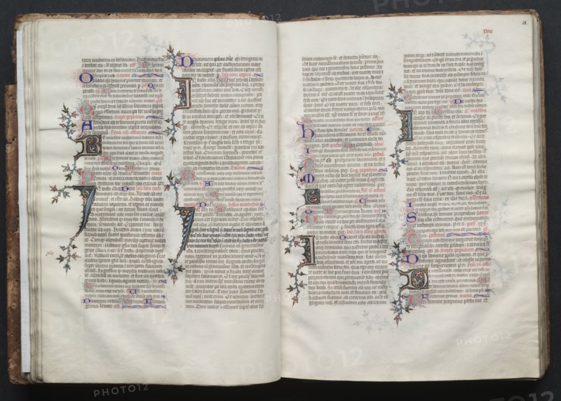 The Gotha Missal:  Fol. 28r, Text, c. 1375. And workshop Master of the Boqueteaux (French). Ink, tempera, and gold on vellum; blind-tooled leather binding; codex: 27.1 x 19.5 cm (10 11/16 x 7 11/16 in.).