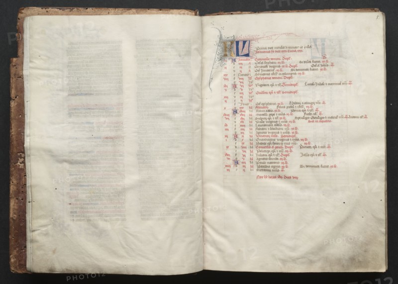The Gotha Missal:  Fol. 5r, Text, c. 1375. And workshop Master of the Boqueteaux (French). Ink, tempera, and gold on vellum; blind-tooled leather binding; codex: 27.1 x 19.5 cm (10 11/16 x 7 11/16 in.)