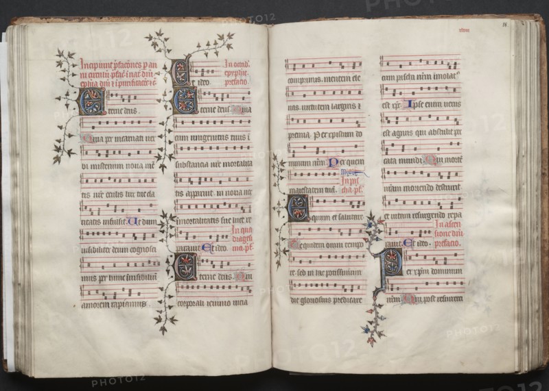 The Gotha Missal:  Fol. 57v, Text, c. 1375. And workshop Master of the Boqueteaux (French). Ink, tempera, and gold on vellum; blind-tooled leather binding; codex: 27.1 x 19.5 cm (10 11/16 x 7 11/16 in.)