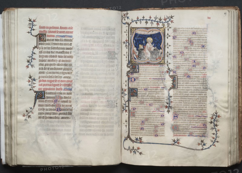The Gotha Missal:  Fol. 68v, Text, c. 1375. And workshop Master of the Boqueteaux (French). Ink, tempera, and gold on vellum; blind-tooled leather binding; codex: 27.1 x 19.5 cm (10 11/16 x 7 11/16 in.).