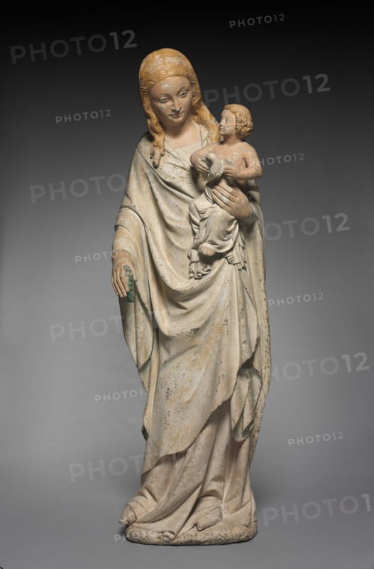 Virgin and Child, c. 1385-1390. France, Loire Valley, 14th century. Limestone with traces of polychromy; overall: 135.3 x 41.3 x 30.5 cm (53 1/4 x 16 1/4 x 12 in.).