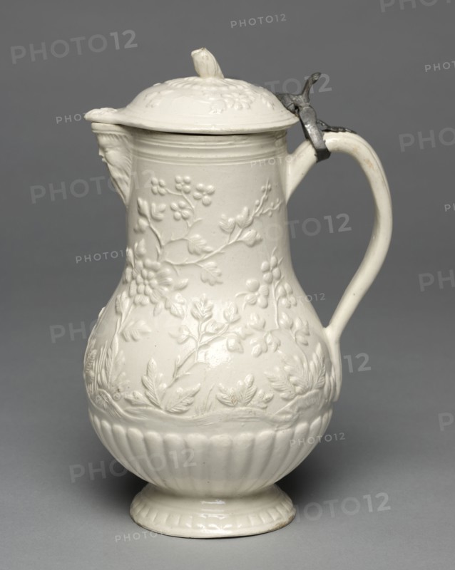 Water Jug, c. 1770. Pont-aux-Choux Factory (French). Lead- glazed earthenware (faience fine); pewter; overall: 23.3 x 15.3 x 12.1 cm (9 3/16 x 6 x 4 3/4 in.).