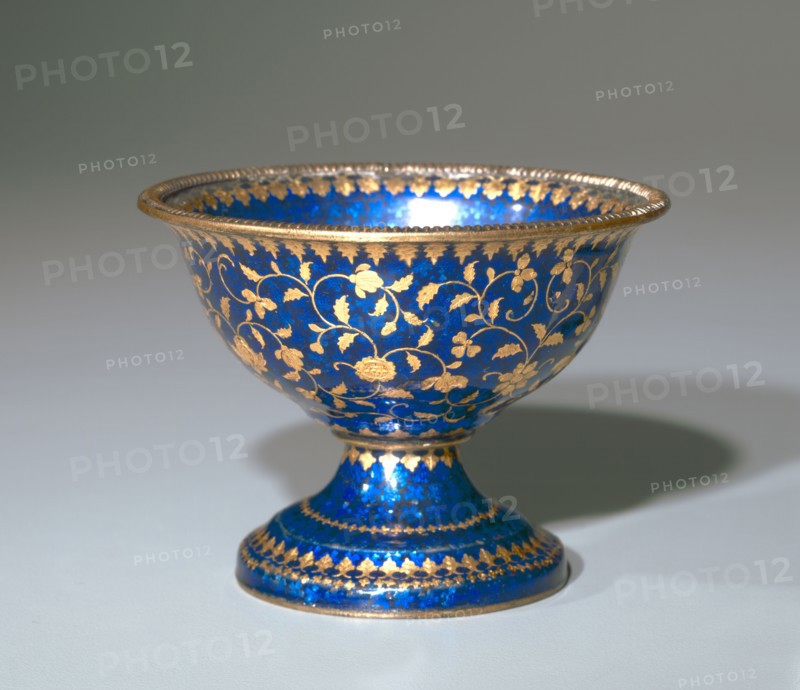 Stem Cup, 1600s-1700s.. India, Jaipur, 17th-18th century. Enamel on copper, gold and silver leaf; diameter: 8.6 cm (3 3/8 in.); overall: 6.4 cm (2 1/2 in.); diameter of foot: 6.4 cm (2 1/2 in.).
