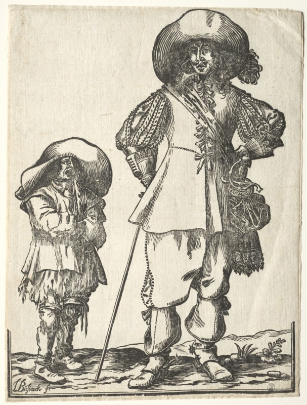 Standing Cavalier and Beggar Boy. Ludolph Büsinck (German, 1590-1669). Woodcut