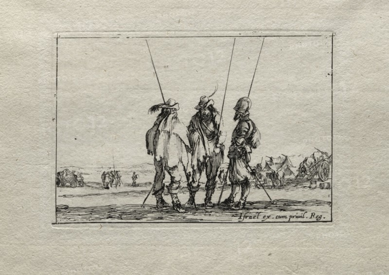 Caprices:  Three Standing Soldiers. Stefano Della Bella (Italian, 1610-1664). Etching