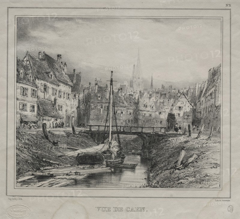 Vue de Caen, 1832. Eugène Isabey (French, 1803-1886). Lithograph