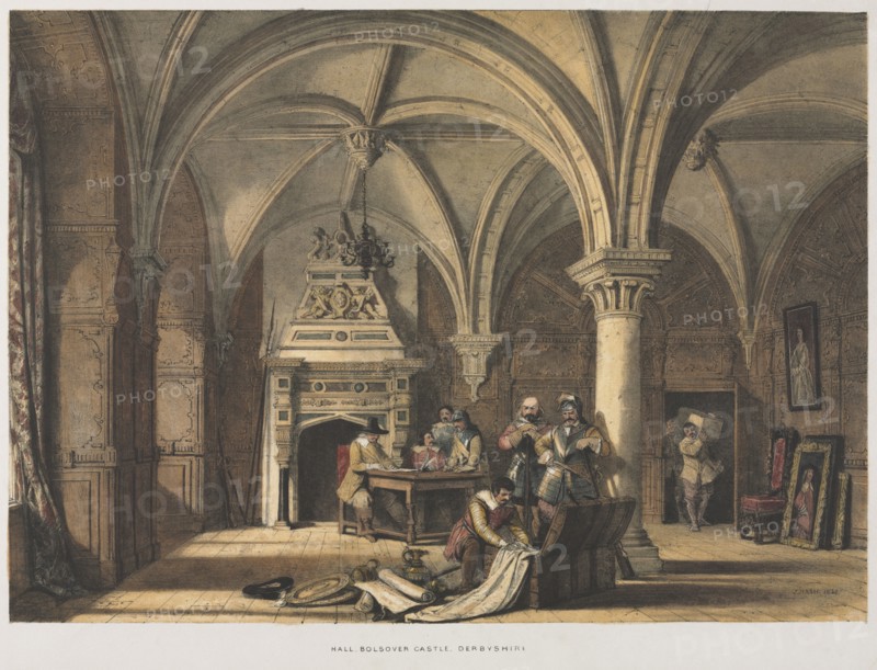 Hall, Bolsover Castle, Derbyshire, 1840. Joseph Nash (British, 1808-1878). Lithograph, hand colored