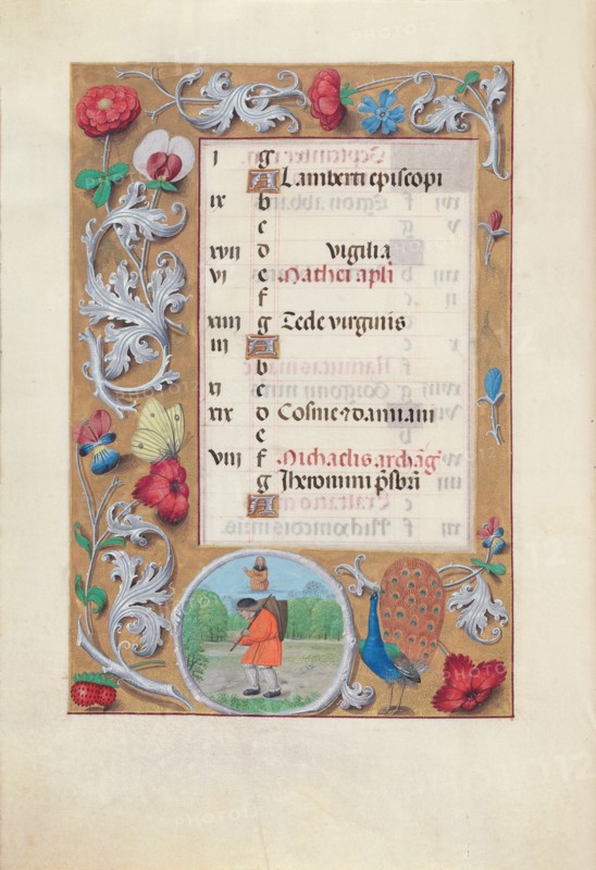 Hours of Queen Isabella the Catholic, Queen of Spain:  Fol. 10v, September, c. 1500. And associates Master of the First Prayerbook of Maximillian (Flemish, c. 1444-1519). Ink, tempera, and gold on vellum; codex: 22.5 x 15.2 cm (8 7/8 x 6 in.)