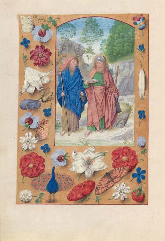 Hours of Queen Isabella the Catholic, Queen of Spain:  Fol. 175v, Saints Philip & James, c. 1500. And associates Master of the First Prayerbook of Maximillian (Flemish, c. 1444-1519). Ink, tempera, and gold on vellum; codex: 22.5 x 15.2 cm (8 7/8 x 6 in.)