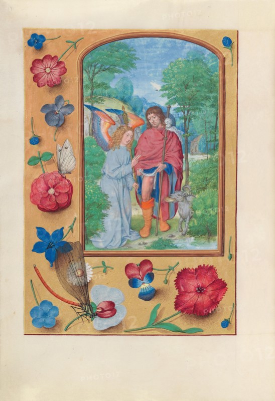 Hours of Queen Isabella the Catholic, Queen of Spain:  Fol. 181v, St. Roch, 1500-1505. And associates Master of the First Prayerbook of Maximillian (Flemish, c. 1444-1519). Ink, tempera, and gold on vellum; codex: 22.5 x 15.2 cm (8 7/8 x 6 in.).