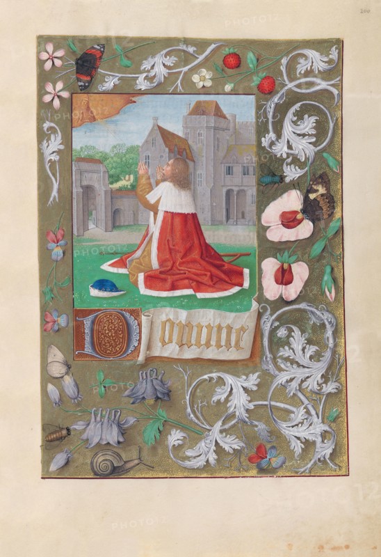 Hours of Queen Isabella the Catholic, Queen of Spain:  Fol. 200r, David, c. 1500. And associates Master of the First Prayerbook of Maximillian (Flemish, c. 1444-1519). Ink, tempera, and gold on vellum; codex: 22.5 x 15.2 cm (8 7/8 x 6 in.)