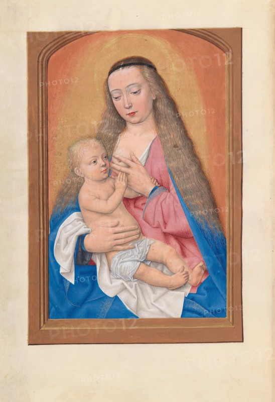 Hours of Queen Isabella the Catholic, Queen of Spain:  Fol. 257v, Madonna and Child, c. 1500. And associates Master of the First Prayerbook of Maximillian (Flemish, c. 1444-1519). Ink, tempera, and gold on vellum; codex: 22.5 x 15.2 cm (8 7/8 x 6 in.)
