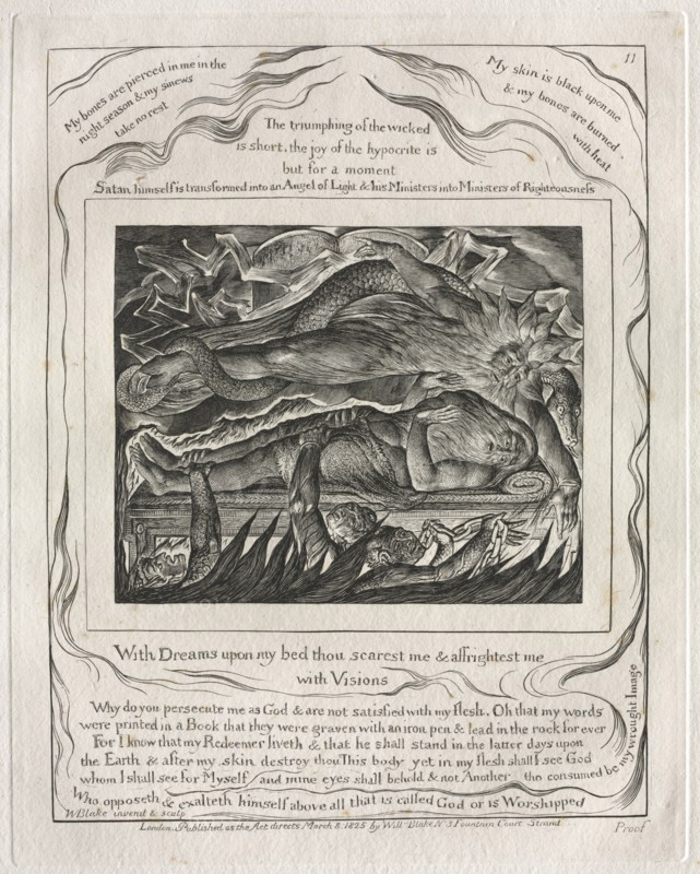 The Book of Job:  Pl. 11, With Dreams upon my bed thou scarest me and affrightest me / with Visions, 1825. William Blake (British, 1757-1827). Engraving