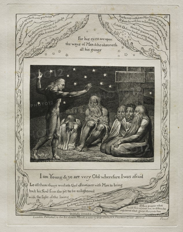 The Book of Job:  Pl. 12, I am Young and ye are very Old wherefore I was afraid, 1825. William Blake (British, 1757-1827). Engraving