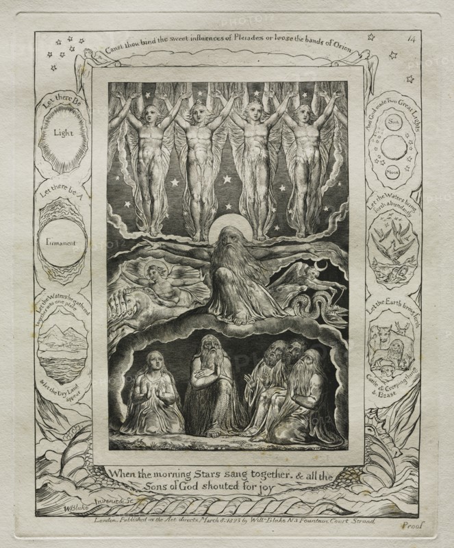 The Book of Job:  Pl. 14, When the morning Stars sang together, and all the / Sons of God shouted for  joy, 1825. William Blake (British, 1757-1827). Engraving